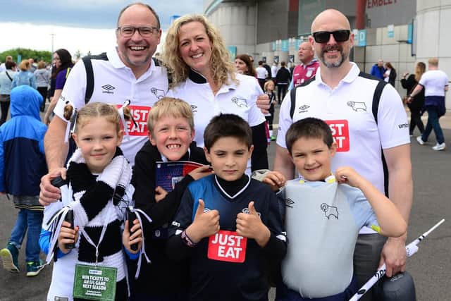 Derby fans before today's play-off final defeat.