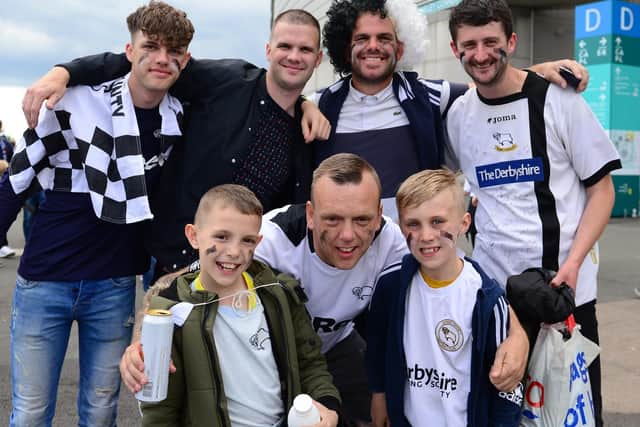 Derby fans before today's play-off final defeat.