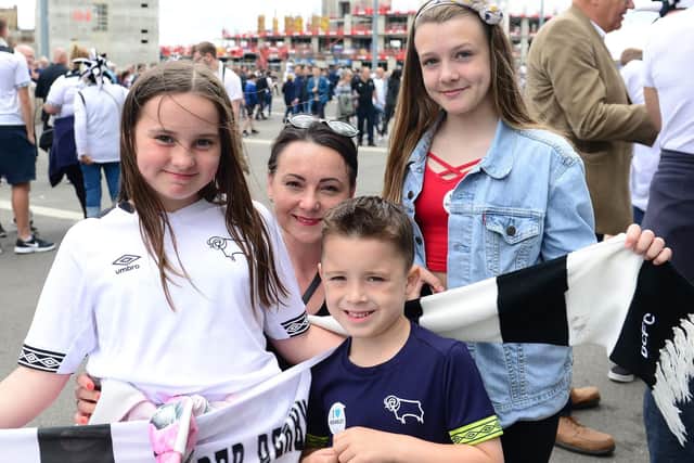 Derby fans before today's play-off final defeat.