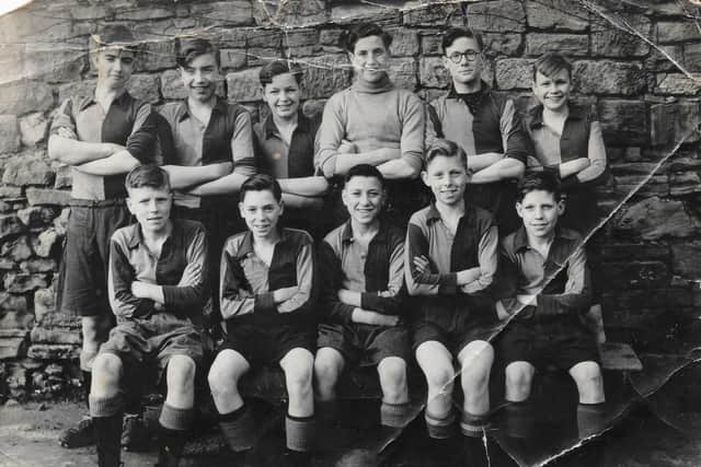 1950: A wonderful nostalgic snap featuring High Oakham School football team, Mansfield, courtesy of Keith Biggs. Keith is now 82 and is in this group shot which was taken outside Mansfield Town Football Club.