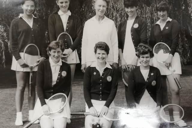 Sally (bottom centre) with ladies team members during the late 1950s.