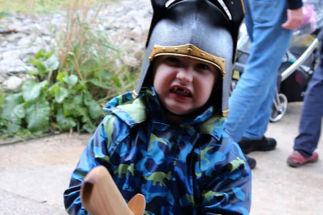 Max was dressed up as a knight.