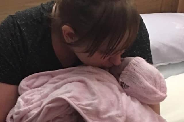 Becky with her daughter Freya in the hospital.