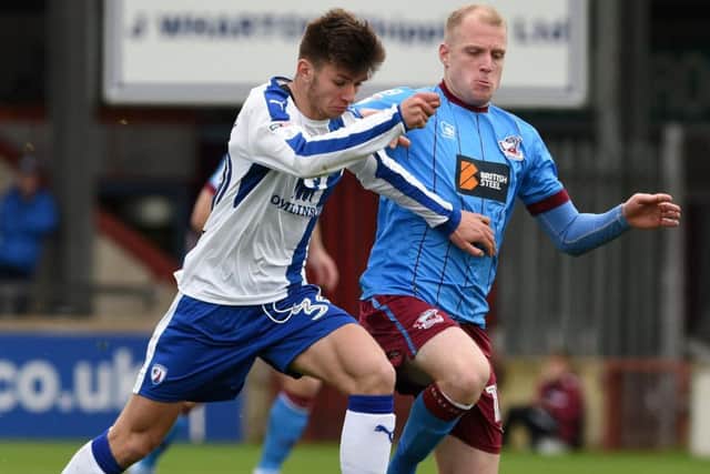 Neal Bishop, right, who has signed for Mansfield Town, in action for Scunthorpe.