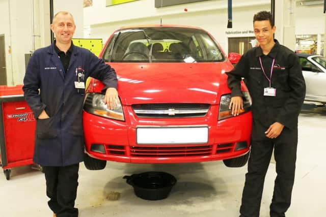 West Nottinghamshire College engineering tutor Dave Rymell with student Jaden Webb