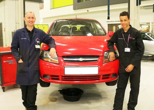 West Nottinghamshire College engineering tutor Dave Rymell with student Jaden Webb