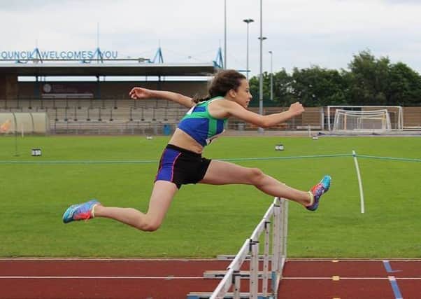 Jess Lake, who finished a fine fifth in the 300m hurdles at the English Schools Athletics Championships.