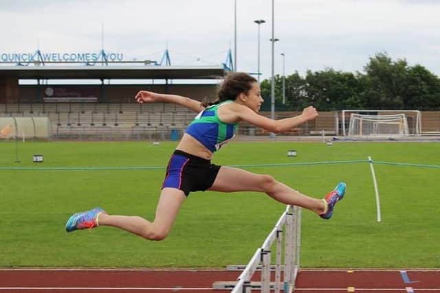 Jess Lake, who finished a fine fifth in the 300m hurdles at the English Schools Athletics Championships.