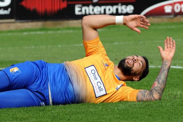 Mansfield Town v Port Vale.Kane Hemmings after missing a first half chance.