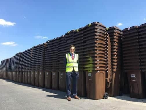 Council Lewis Dagnall with the newly-delivered bins.