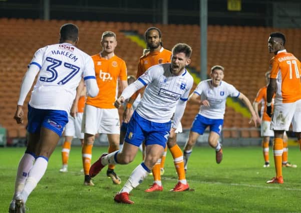 Blackpool vs Mansfield Town - Calum Butcher of Mansfield Town celebrates his goal - Pic By James Williamson