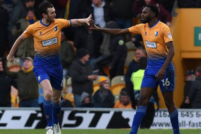 Picture Andrew Roe/AHPIX LTD, Football, EFL Sky Bet League Two, Mansfield Townv Chesterfield One Call Stadium, 25/11/17, K.O 1pmMansfield's Zander Diamond celebrates his equaliser with Hayden WhiteAndrew Roe>>>>>>>07826527594