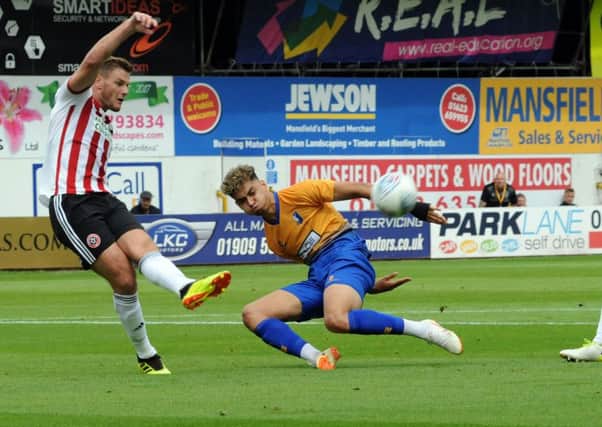 Mansfield Town v Sheffield United.
Tyler Walker in first half action.