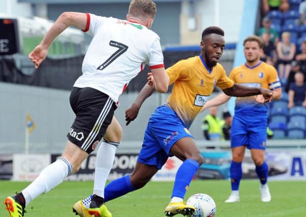 Mansfield Town v Sheffield United.
Omari Sterling-James on the ball in the second half.