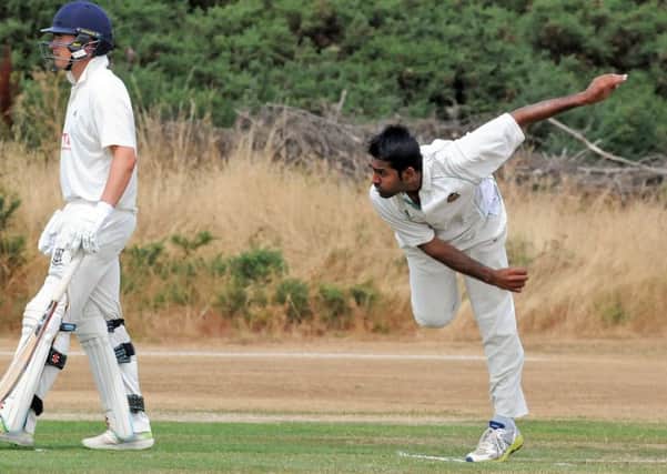 Clipstone and Bilsthorpe bowler Mohamed Althaf Anwardeen on his way to a five-wicket haul against Worksop.