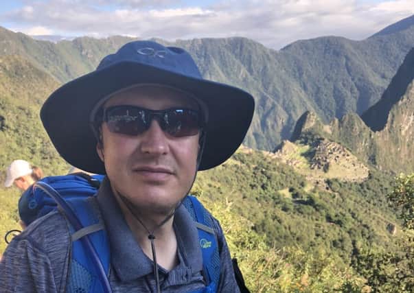 Brave Paul, who has multiple sclerosis, at the end of the Inca Trail, a 126-kilometre mountain trek, in Peru.