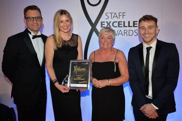 Rachel Bennett, Nurse Practitioner at Kings Mill Hospital, picks up The Peoples Award at last years Staff Excellence Awards after being nominated by a patient