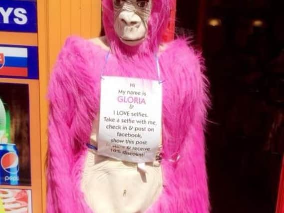 Gloria the six-foot pink gorilla.