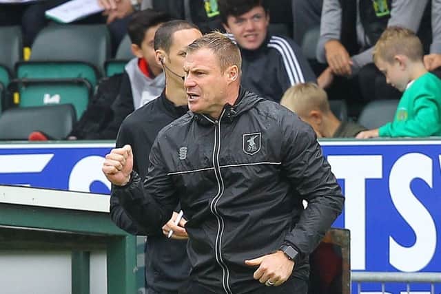 Picture by Gareth Williams/AHPIX.com; Football; Sky Bet League Two; Yeovil Town v Mansfield Town; 11/8/18 KO 15:00; Huish Park; copyright picture; Howard Roe/AHPIX.com; Mansfield boss David Flitcroft urges his team on at Yeovil
