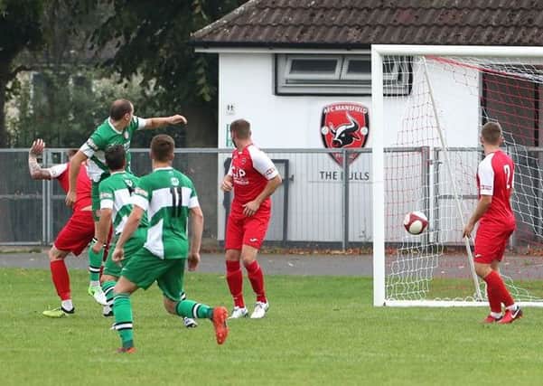 One of Lincoln United's goals in their 4-1 win at AFC Mansfield. (PHOTO BY: Dan Westwell)