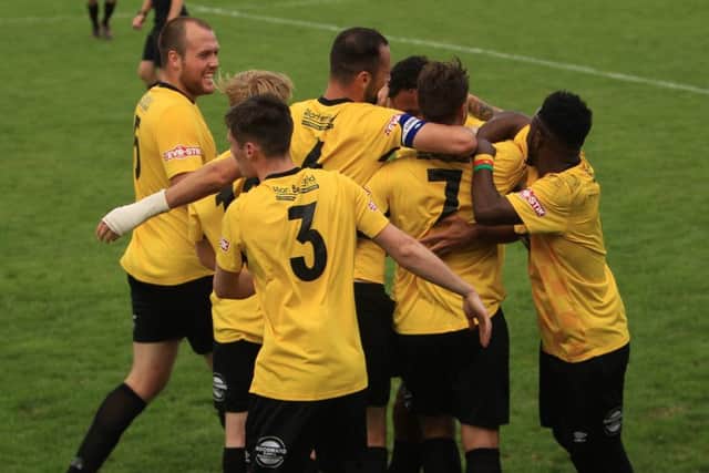 Belper Town players celebrate one of the sides goals. I(PHOTO BY: Tim Harrison)