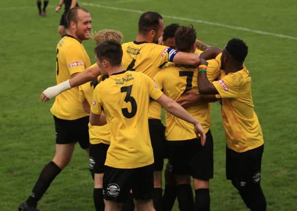 Belper Town players celebrate one of the sides goals. I(PHOTO BY: Tim Harrison)