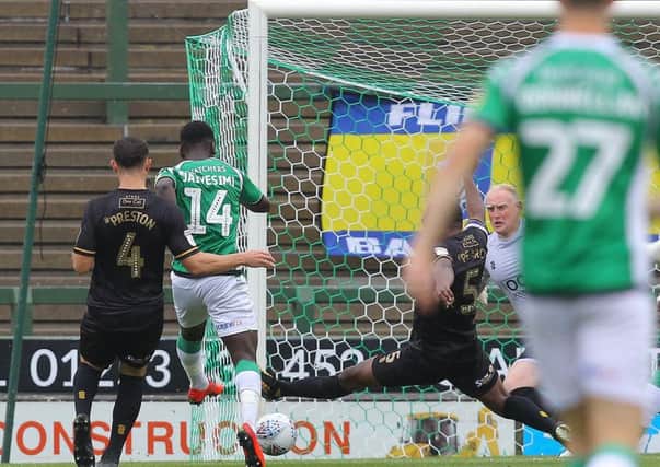 Picture by Gareth Williams/AHPIX.com; Football; Sky Bet League Two; Yeovil Town v Mansfield Town; 11/8/18  KO 15:00; Huish Park; copyright picture; Howard Roe/AHPIX.com; Yeovil's Dialland Jaiyesimi give sthem the lead against Mansfield