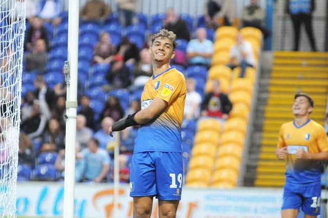 Mansfield Town v Accrington Stanley.Tyler Walker gets his hat-trick.