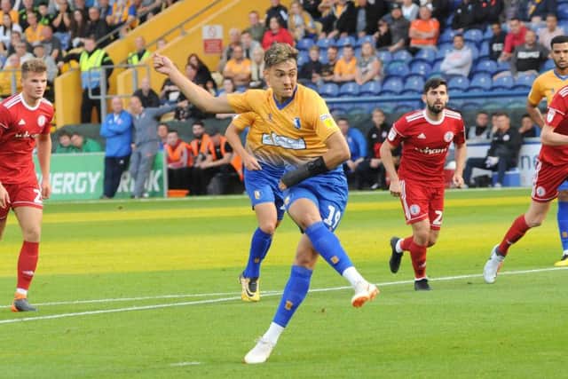Mansfield Town v Accrington Stanley.
Tyler Walker converts the first of his penalty kicks to level the scores.