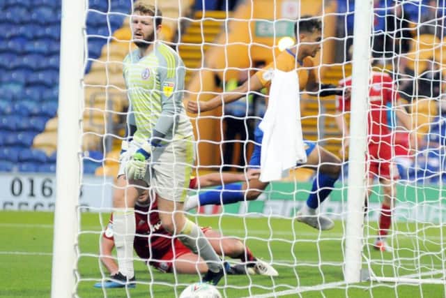 Mansfield Town v Accrington Stanley.
Tyler Walker gets his hat-trick at the end of the first half.