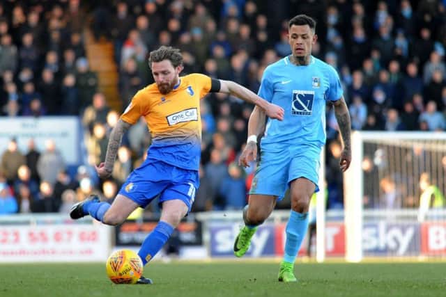 Mansfield Town v CoventryPaul Anderson takes on a shot.