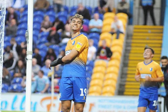 Mansfield Town v Accrington Stanley.Tyler Walker gets his hat-trick.