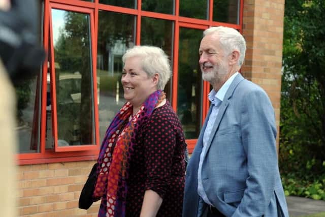 Labour leader Jeremy Corbyn pictured with Mansfield's Sonya Ward during his visit to Mansfield on Thursday.