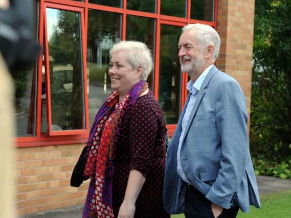 Labour leader Jeremy Corbyn pictured with Mansfield's Sonya Ward during his visit to Mansfield on Thursday.