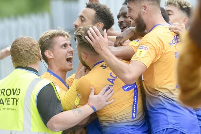 Mansfield Town v Colchester
Skybet League 2
Mansfield 's Craig Davies celebrates with team mates after scoring
