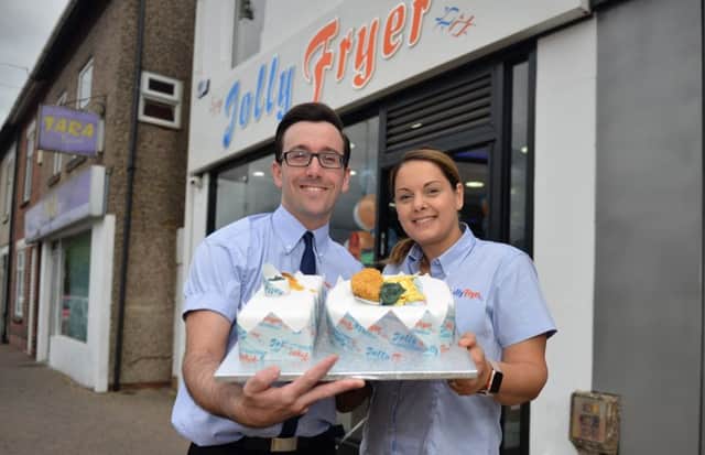 The Jolly Fryer, Kirkby-In-Ashfield are celebrating 10th year in business, pictured is owners Theo and Christina Tsiolas