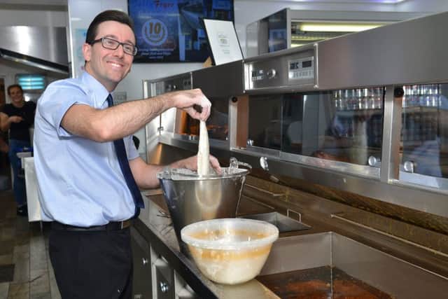 The Jolly Fryer, Kirkby-In-Ashfield are celebrating 10th year in business, pictured is owner Theo Tsiolas
