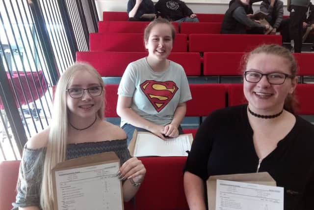 Samworth Church Academy students celebrating their GCSEs. from left: Laura Sutcliffe, Chantelle Godber and Natasha Toplass.