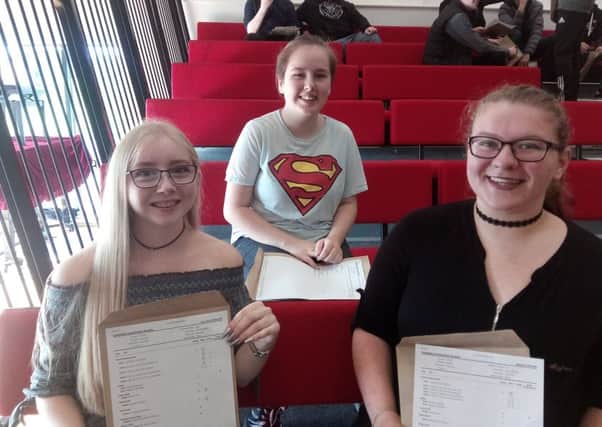 Samworth Church Academy students celebrating their GCSEs. from left: Laura Sutcliffe, Chantelle Godber and Natasha Toplass.
