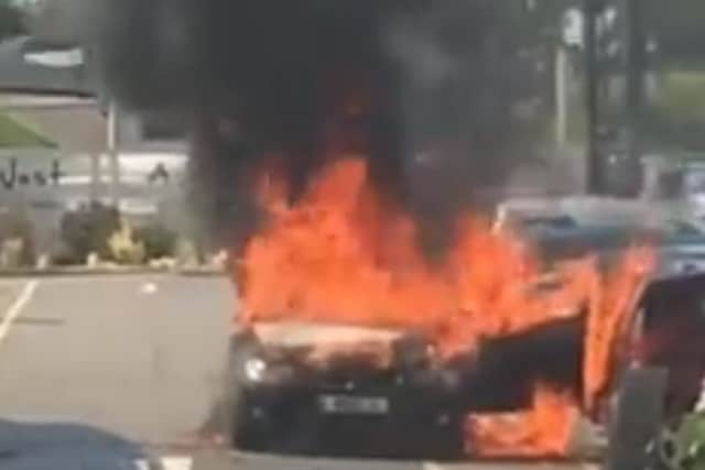 A car burst into flames outside the McArthurGlen Designer Outlet in South Normanton on Saturday, August 25.