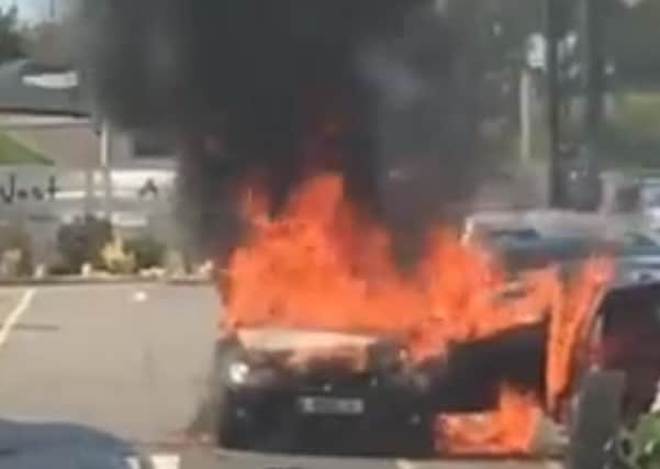 A car burst into flames outside the McArthurGlen Designer Outlet in South Normanton on Saturday, August 25.