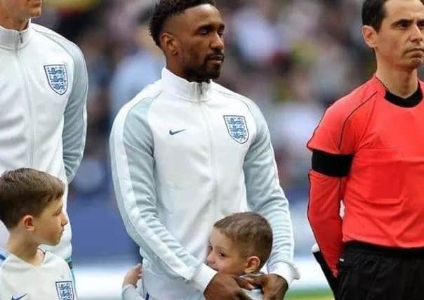 Bradley Lowery with Jermain Defoe when he was a mascot at England's World Cup qualifier held at Wembley Stadium last year.