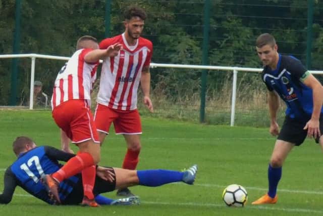 Action from Sherwood Collierys draw with Ingles (PHOTO BY: Martin Roberts)