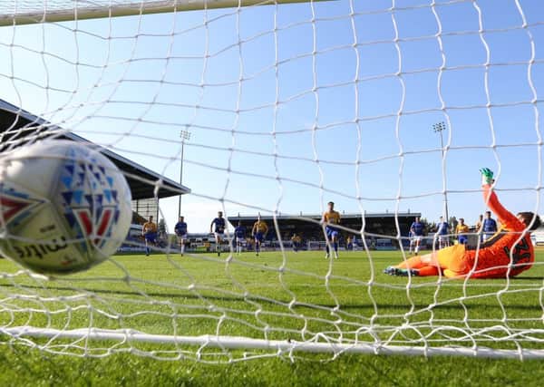 Picture by Gareth Williams/AHPIX.com; Football; Sky Bet League Two; Mansfield Town v Carlisle United; 1/9/18  KO 15:00; The One Call Stadium; copyright picture; Howard Roe/AHPIX.com; Mansfield's Tyler Walker beats Carlisle keeper Adam Collin from the penalty spot to secure a 1-0 victory