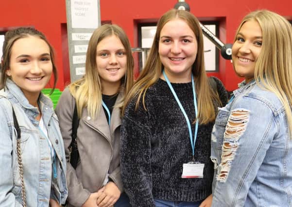 Enjoying the freshers' fair at West Nottinghamshire College are, from left, Demi Preston, Megan Messenger, Ruth Moore and Olivia Harrison