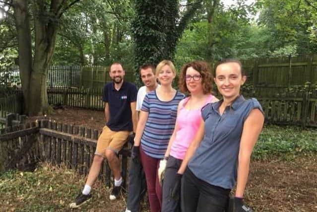 The five members of the TTS Group team who completed the ground clearing project at Berry Hill School