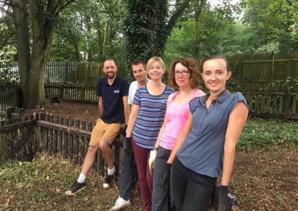 The five members of the TTS Group team who completed the ground clearing project at Berry Hill School