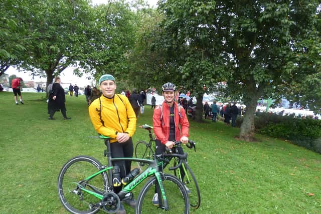 Joe Reskelly, 21, and Will Lancaster, 21, made a 100km round trip to see the finish at Mansfield