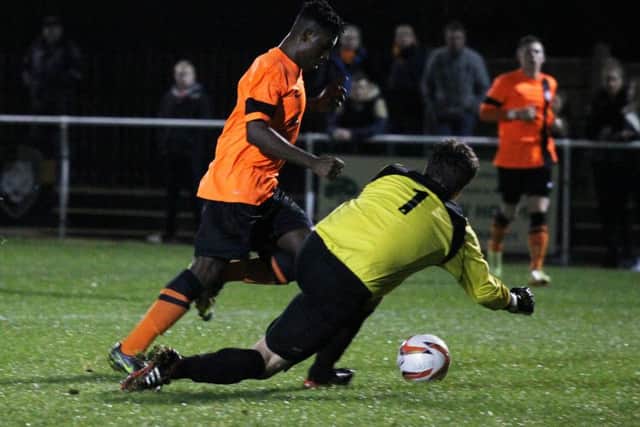 Rainworths Antonio Wedderburn, who was denied by the woodwork in the defeat against league leaders Selston.