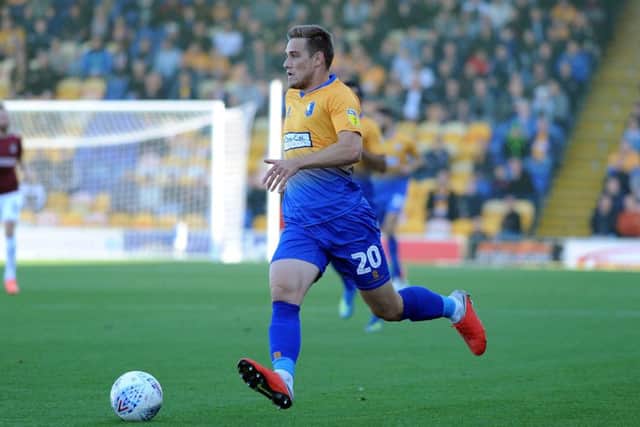 Mansfield Town v NorthamptonTimi Elsnik charges down the left wing before striking to put the Stags ahead in the first half.